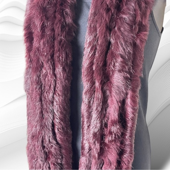 Kenneth Cole Aubergine Plum Purple Rabbit Fur Stole - Picture 4 of 11